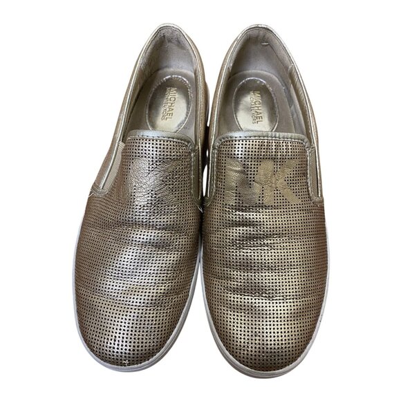 Michael Kors Gold Slip-On Sneakers Size 6.5 Metallic Leather Flats - Picture 1 of 7